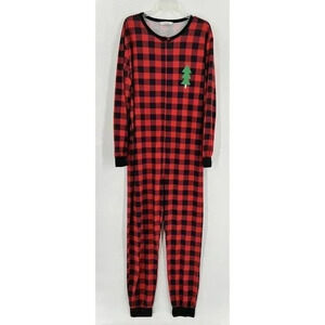 PAT PAT Pajama One Piece Bear Cheeks Red Black Gingham Plaid Merry Christmas XXL